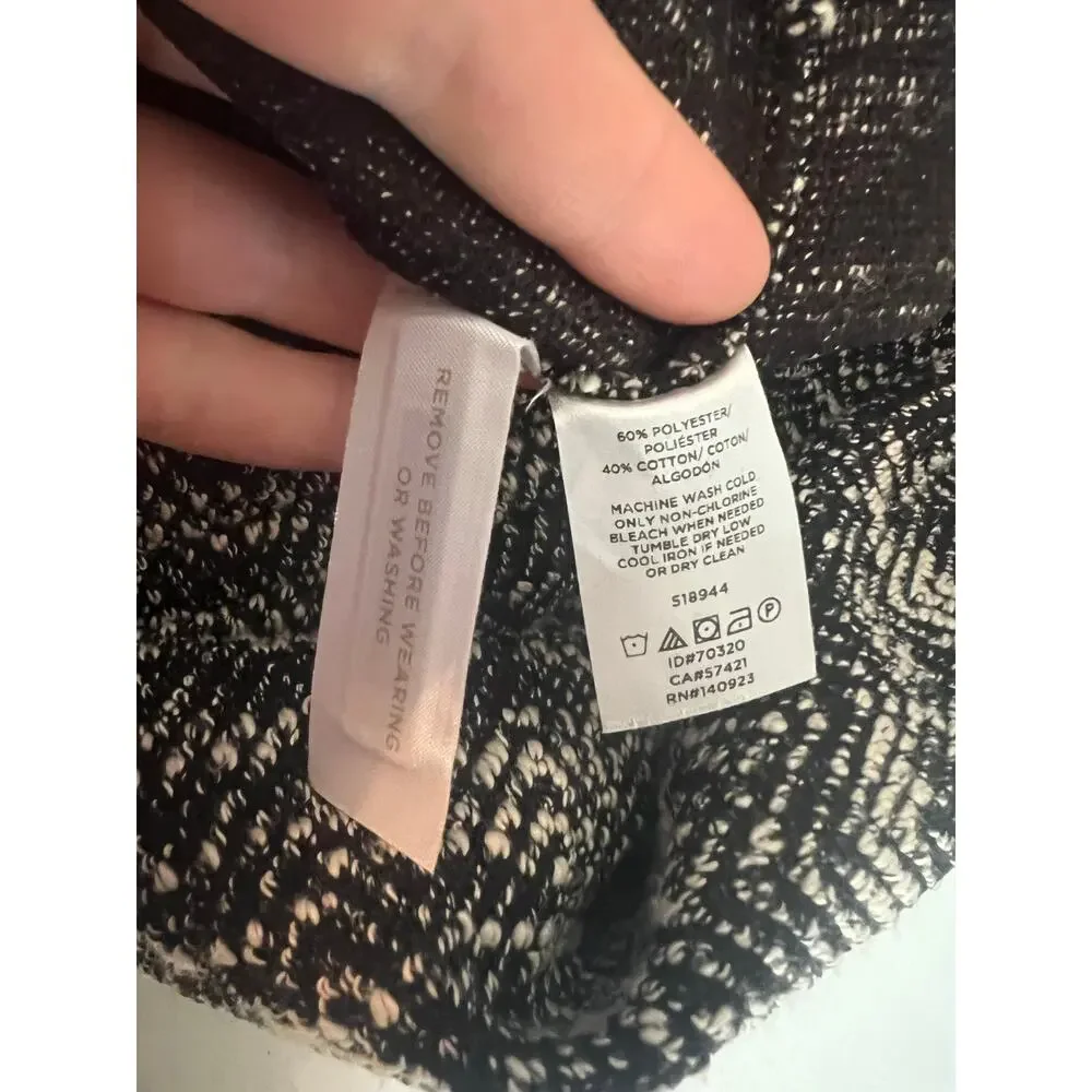 NEW Loft Black White Boucle Pocket Drawstring Skirt Woven Mini Pull On Womens XS